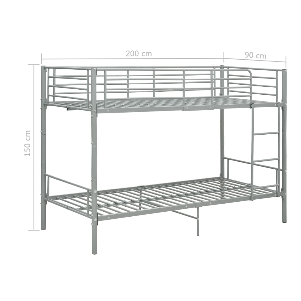 Bunk Bed Grey Metal 90X200 Cm