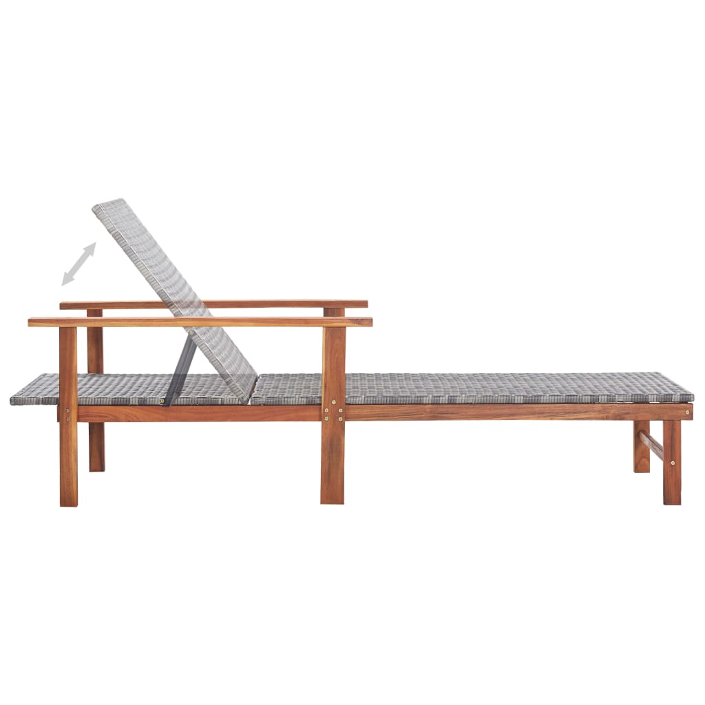 Sun Lounger Poly Rattan And Solid Acacia Wood Grey