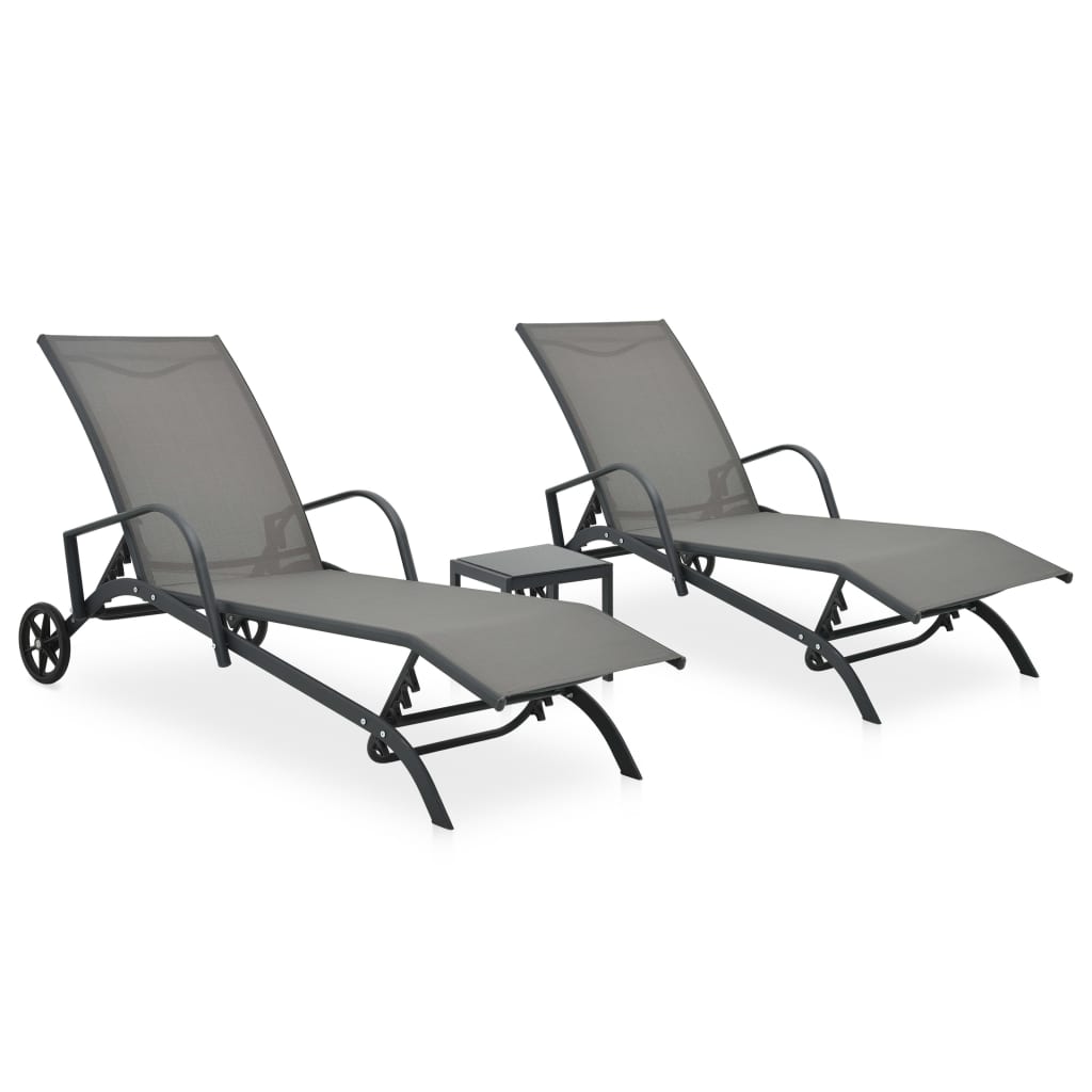 Sun Loungers 2 Pcs With Table Textilene And Steel