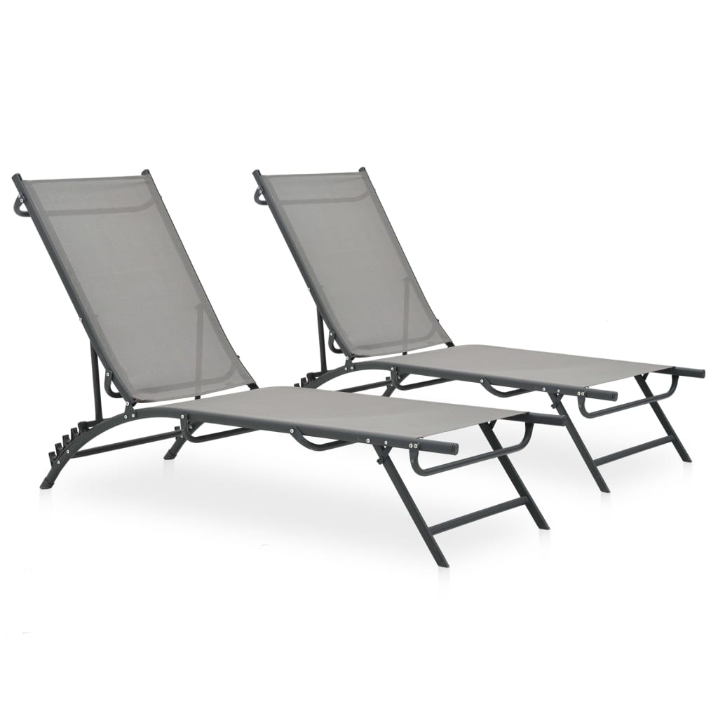 Sun Loungers 2 Pcs Textilene And Steel