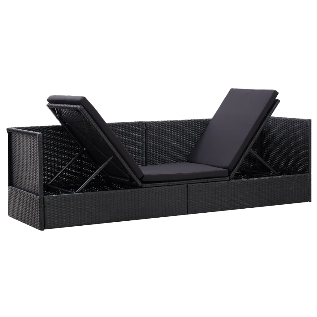 Garden Bed With Cushion And Pillow Poly Rattan Black