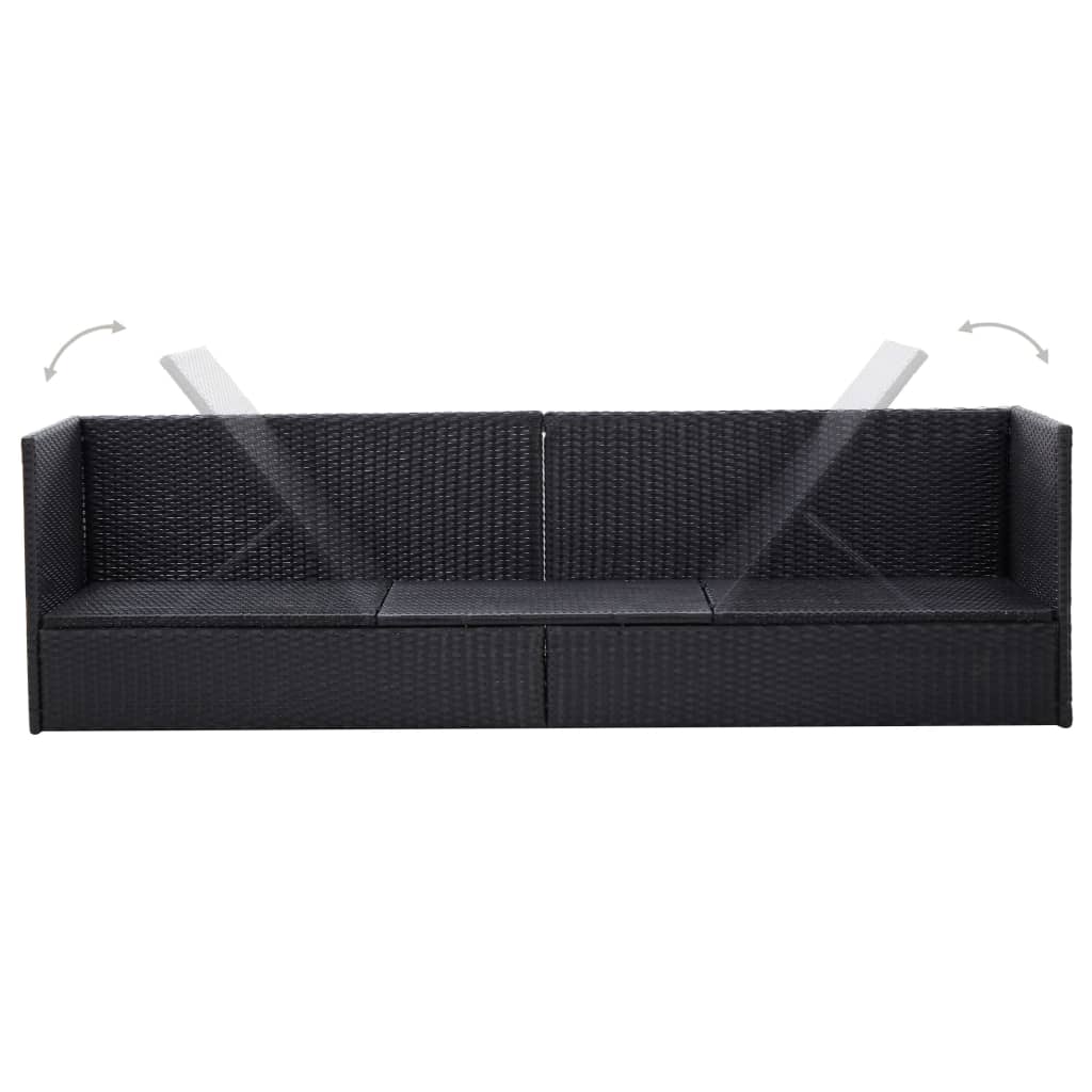 Garden Bed With Cushion And Pillow Poly Rattan Black