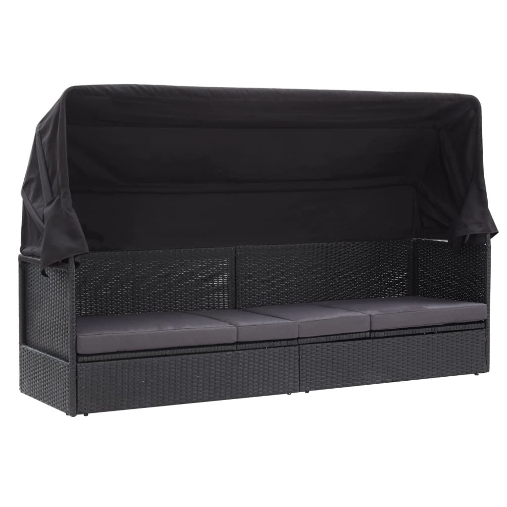 Outdoor Sofa Bed With Canopy Poly Rattan Black