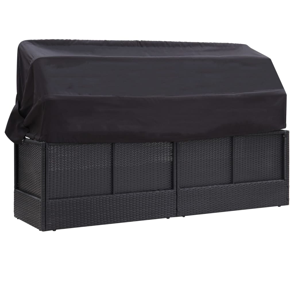 Outdoor Sofa Bed With Canopy Poly Rattan Black