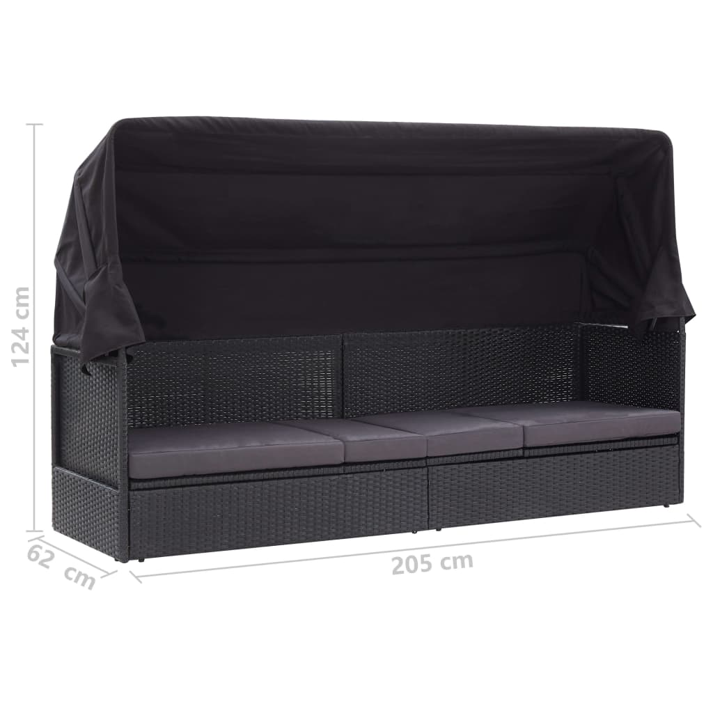 Outdoor Sofa Bed With Canopy Poly Rattan Black