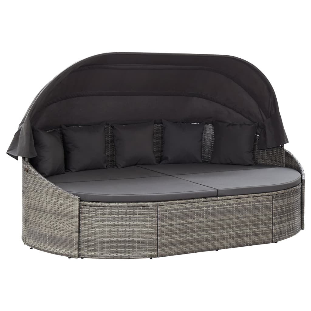 Outdoor Lounge Bed With Canopy Poly Rattan Grey