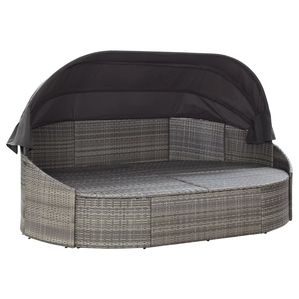 Outdoor Lounge Bed With Canopy Poly Rattan Grey