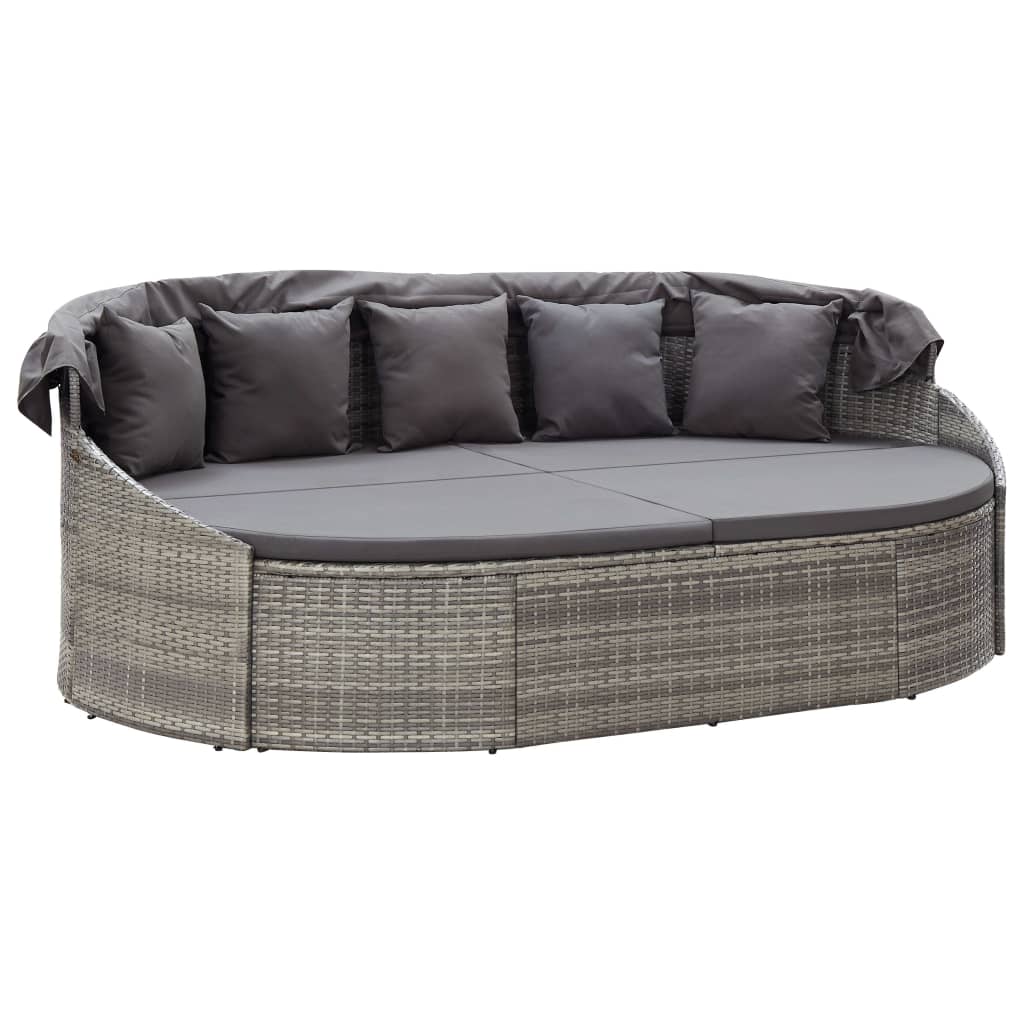 Outdoor Lounge Bed With Canopy Poly Rattan Grey