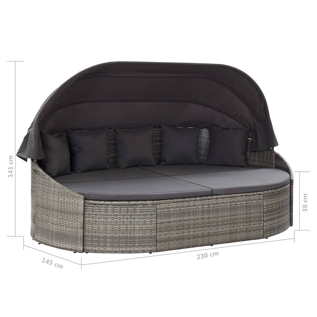 Outdoor Lounge Bed With Canopy Poly Rattan Grey