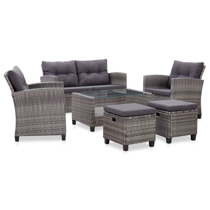 6 Piece Garden Sofa Set With Cushions Poly Rattan Dark Grey