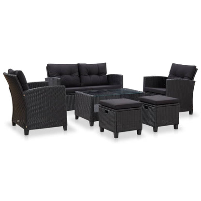 6 Piece Garden Sofa Set With Cushions Poly Rattan Black