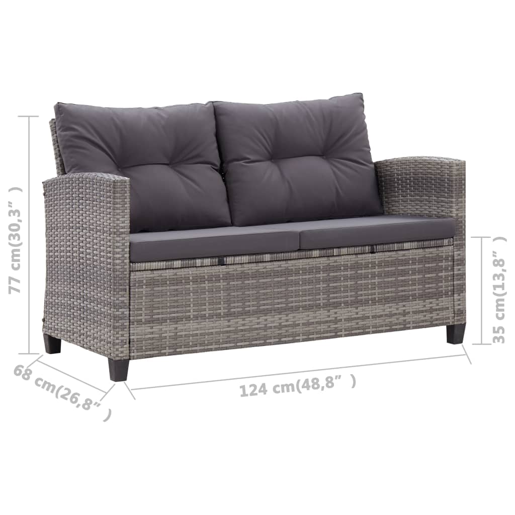 2-Seater Garden Sofa With Cushions Grey 124 Cm Poly Rattan