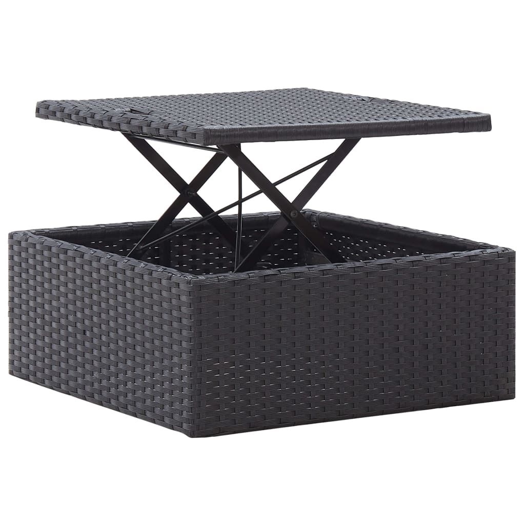 Garden Lounge Bed With Roof Black Poly Rattan