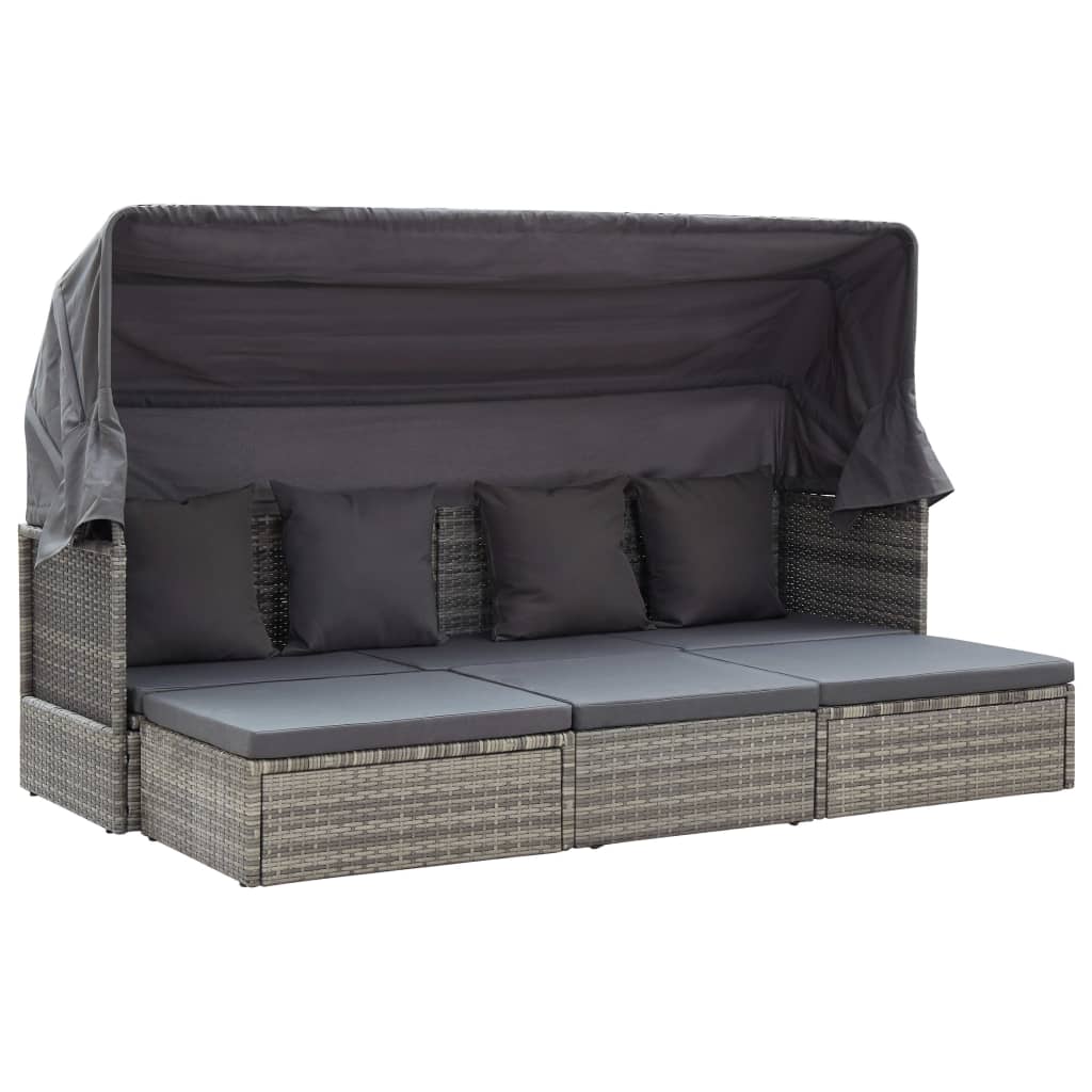 Garden Lounge Bed With Roof Mixed Grey Poly Rattan