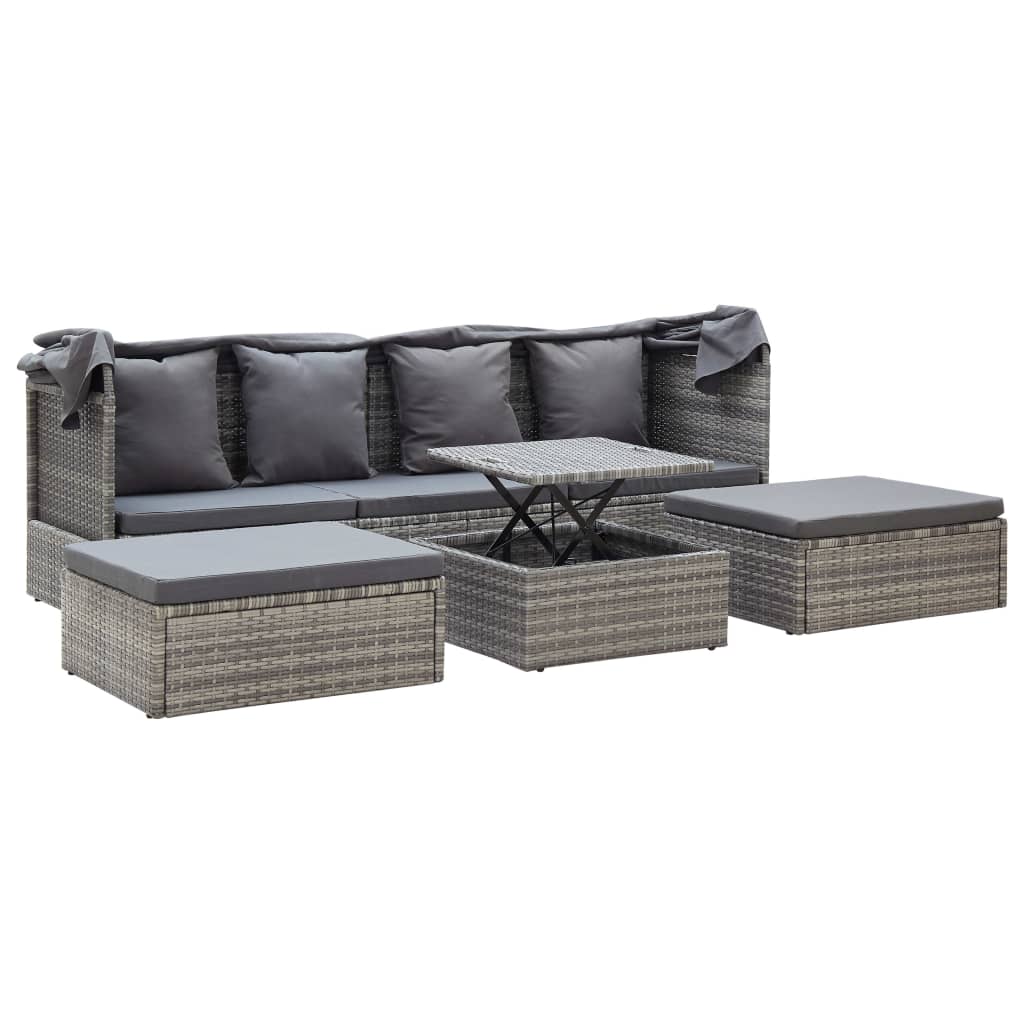 Garden Lounge Bed With Roof Mixed Grey Poly Rattan