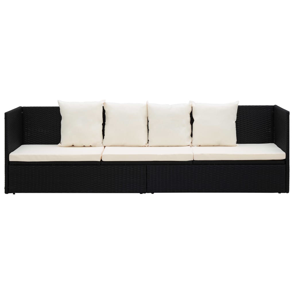 Garden Bed With Cushion & Pillows Poly Rattan Black