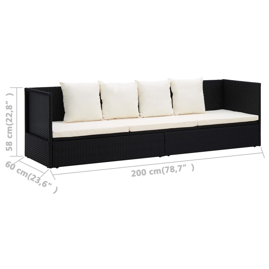 Garden Bed With Cushion & Pillows Poly Rattan Black