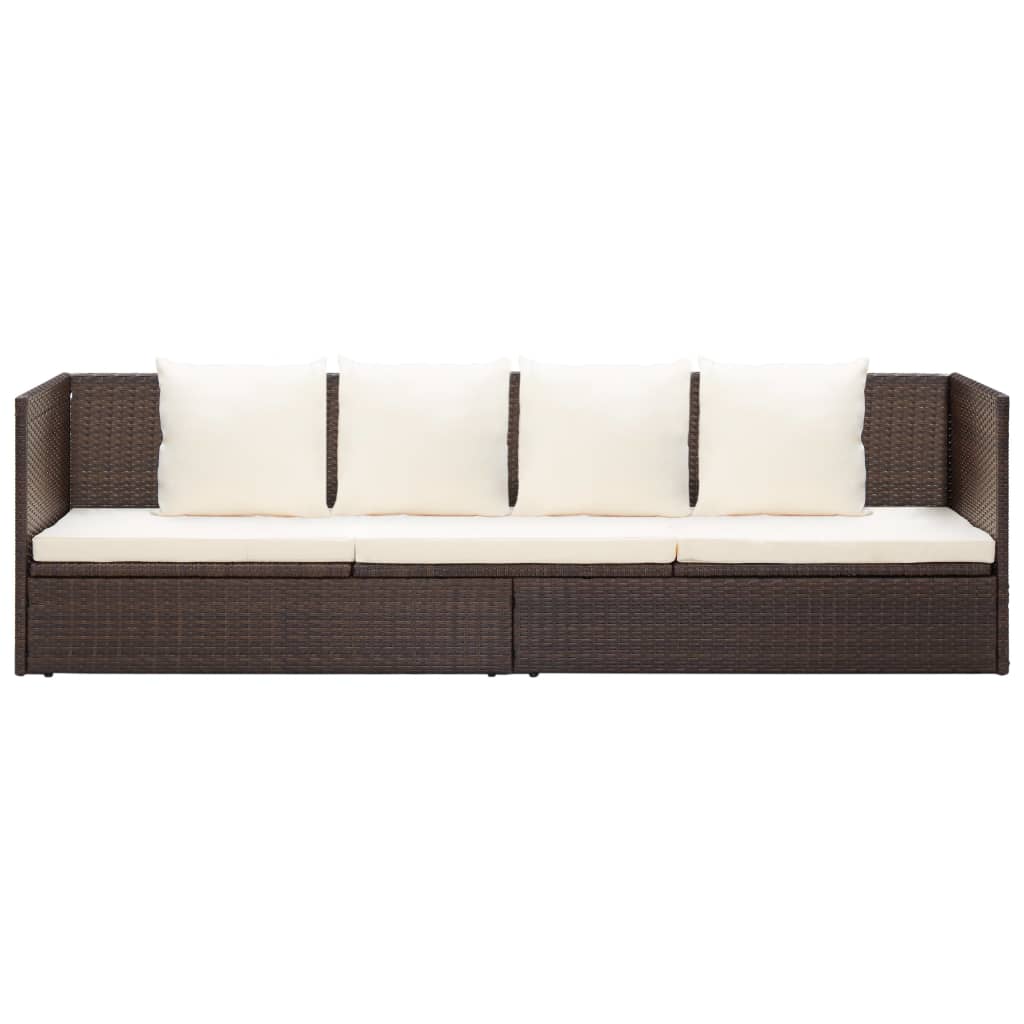 Garden Bed With Cushion & Pillows Poly Rattan Brown