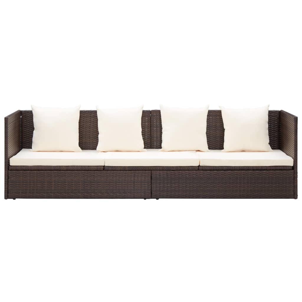 Garden Bed With Cushion & Pillows Poly Rattan Brown