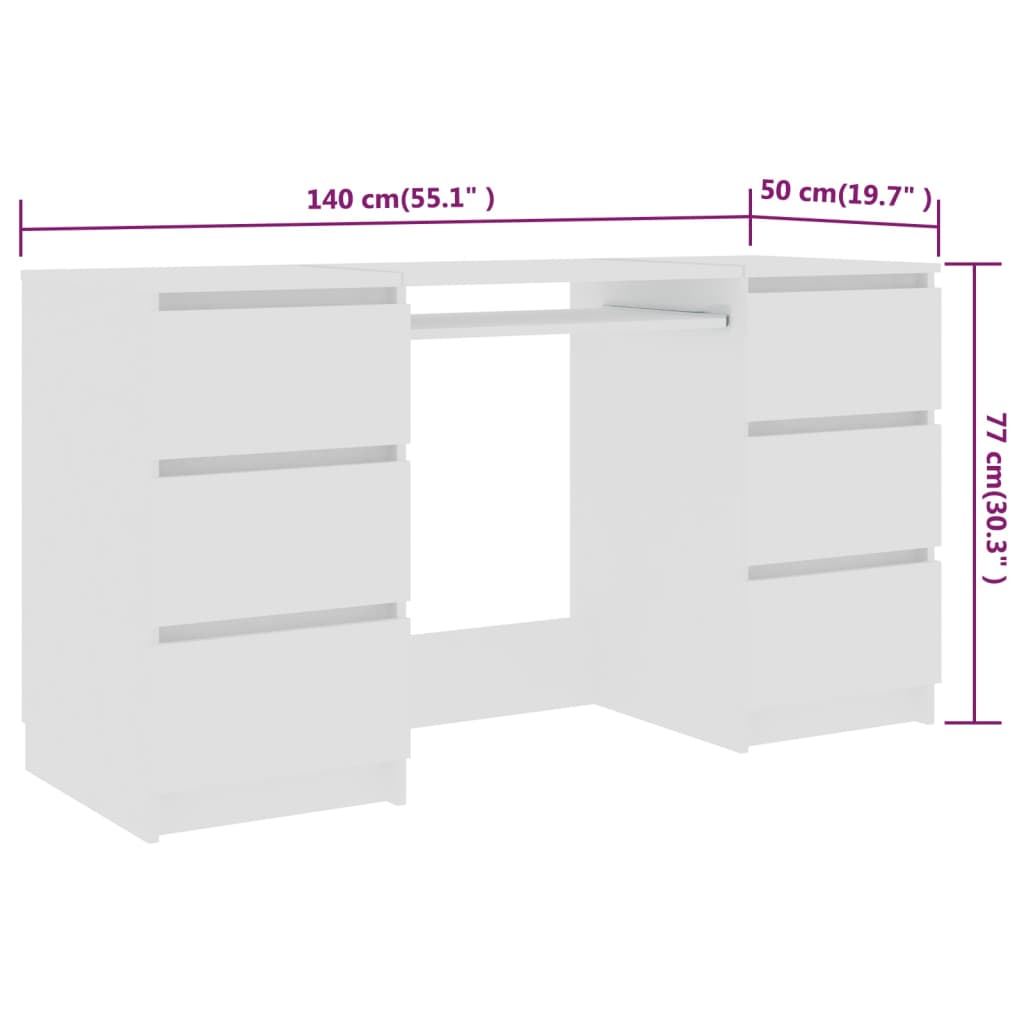 Writing Desk White 140X50X77 Cm Engineered Wood