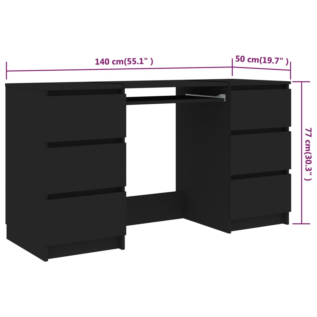 Writing Desk Black 140X50X77 Cm Engineered Wood