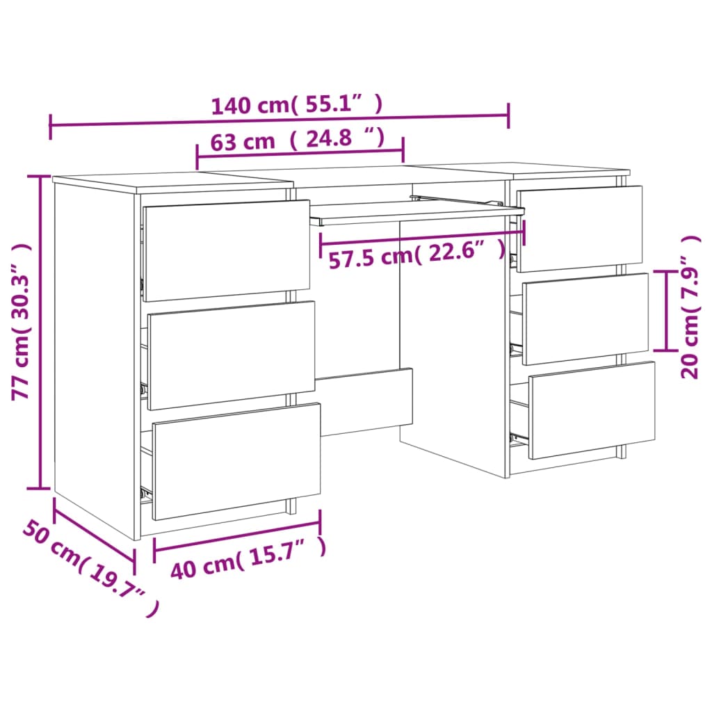 Writing Desk Concrete Grey 140X50X77 Cm Engineered Wood