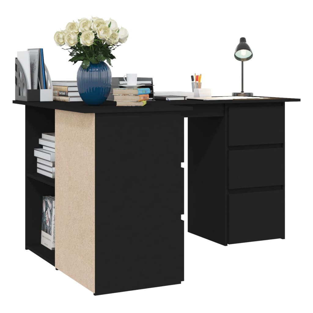 Corner Desk Black 145X100X76 Cm Engineered Wood