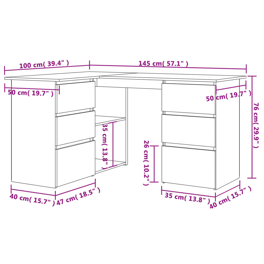 Corner Desk Black 145X100X76 Cm Engineered Wood