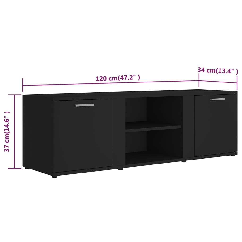 Tv Cabinet Black 120X34X37 Cm Engineered Wood