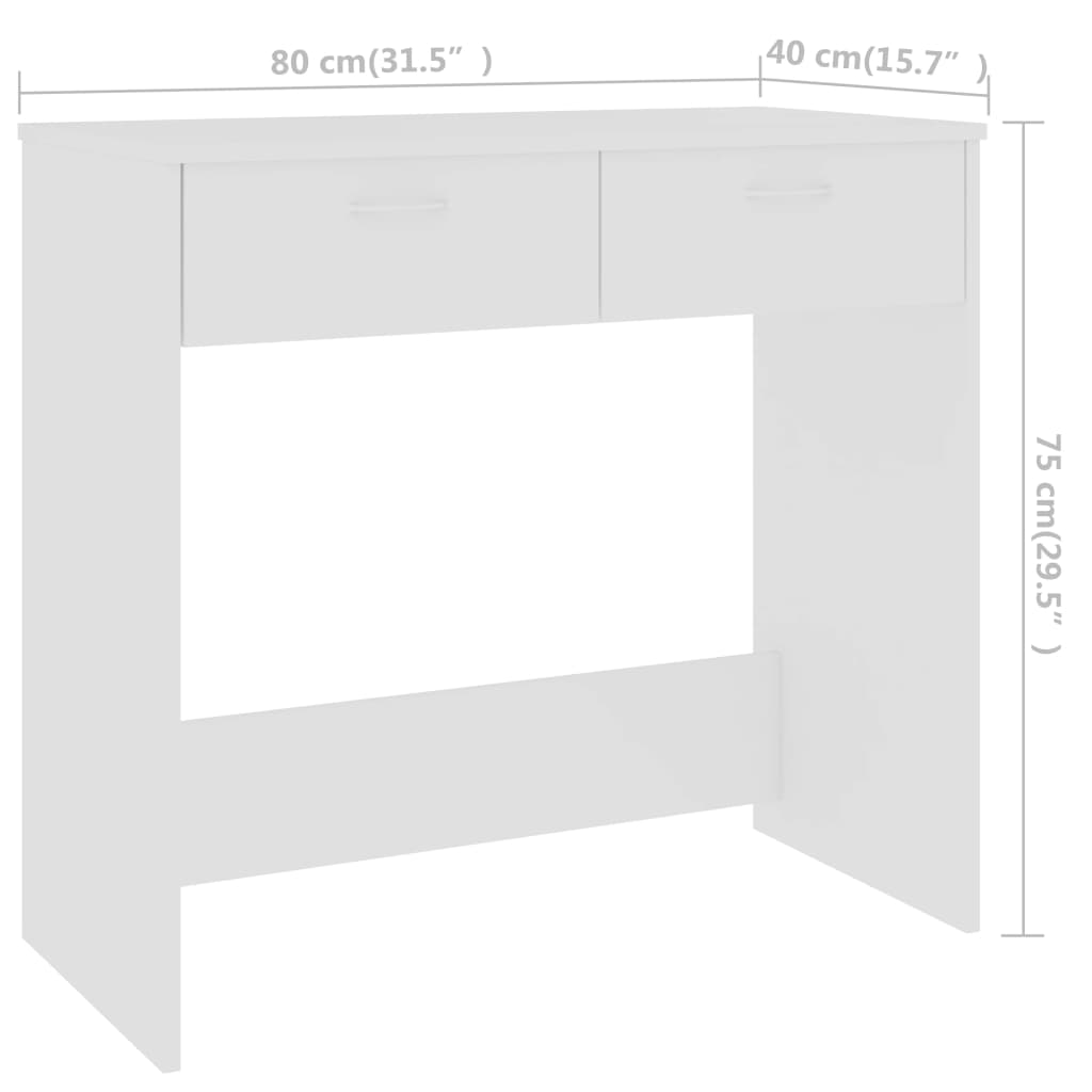 Desk White 80X40X75 Cm Engineered Wood