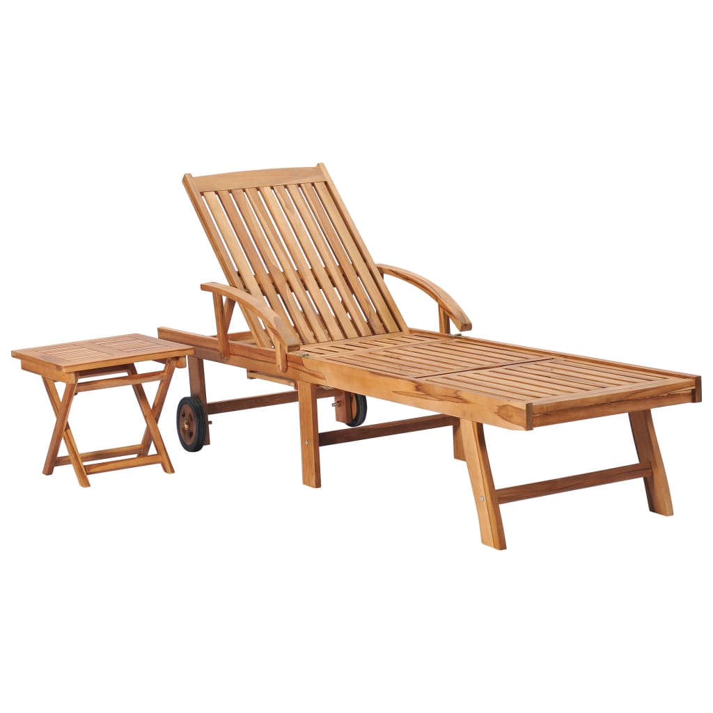 Sun Loungers 2 Pcs With Table Solid Teak Wood