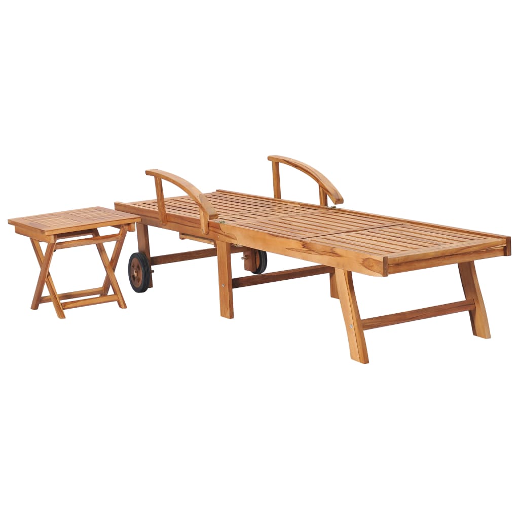 Sun Loungers 2 Pcs With Table Solid Teak Wood