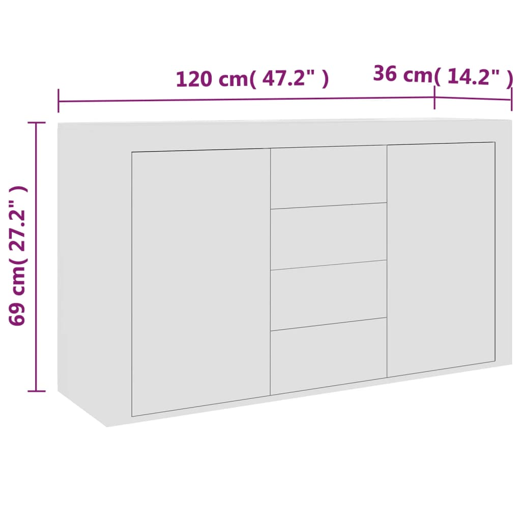 Sideboard White 120X36X69 Cm Engineered Wood