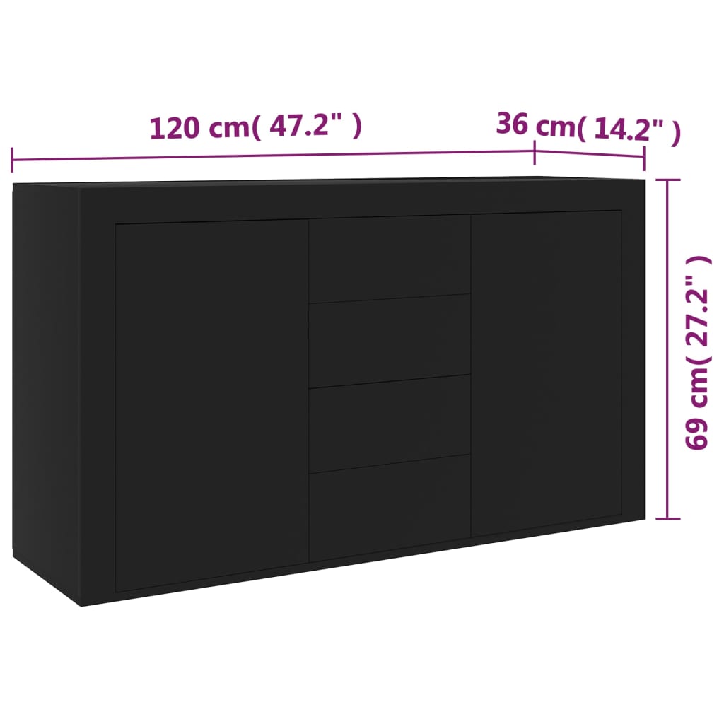 Sideboard Black 120X36X69 Cm Engineered Wood