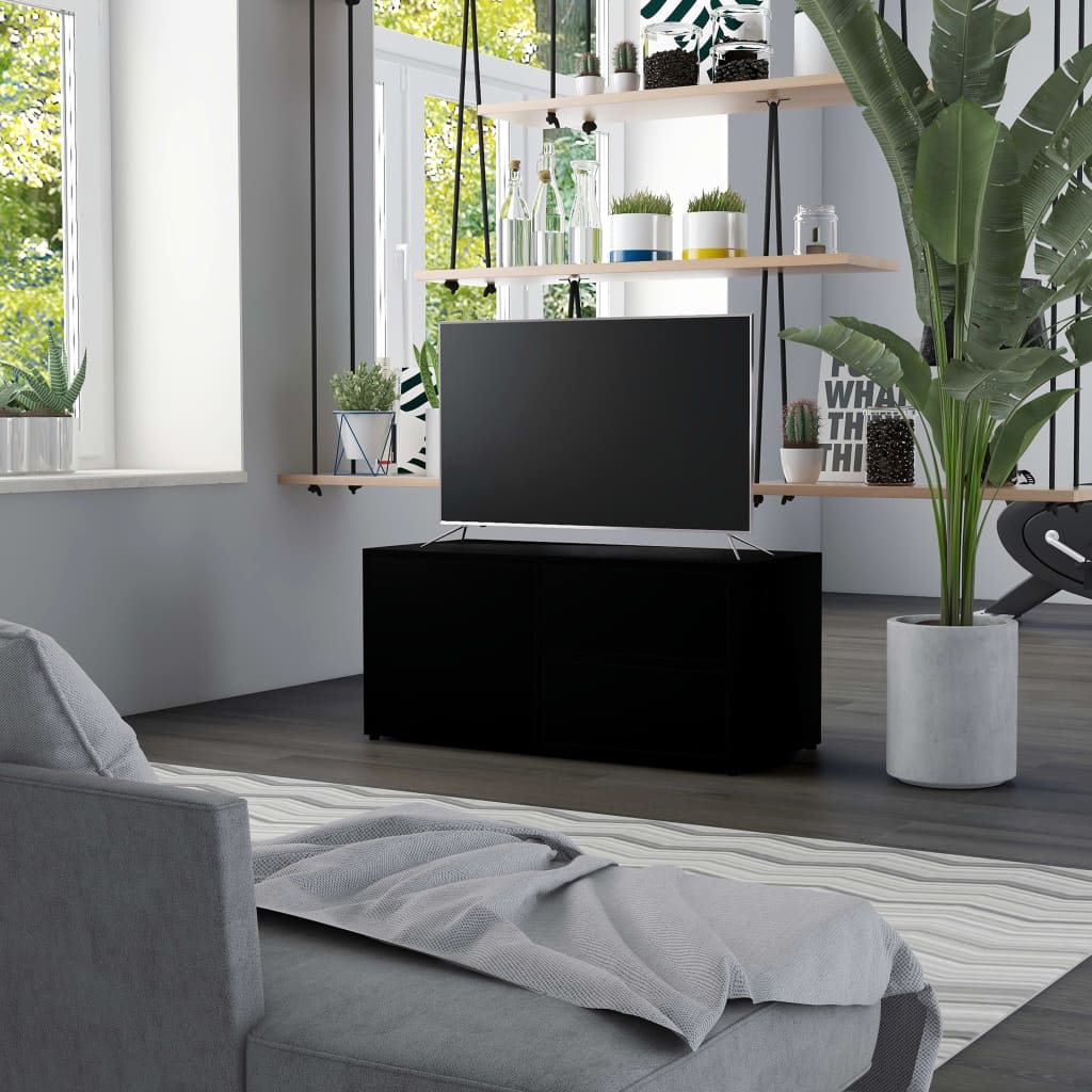 Tv Cabinet Black 80X34X36 Cm Engineered Wood