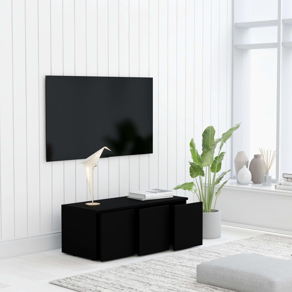 Tv Cabinet Black 80X34X30 Cm Engineered Wood