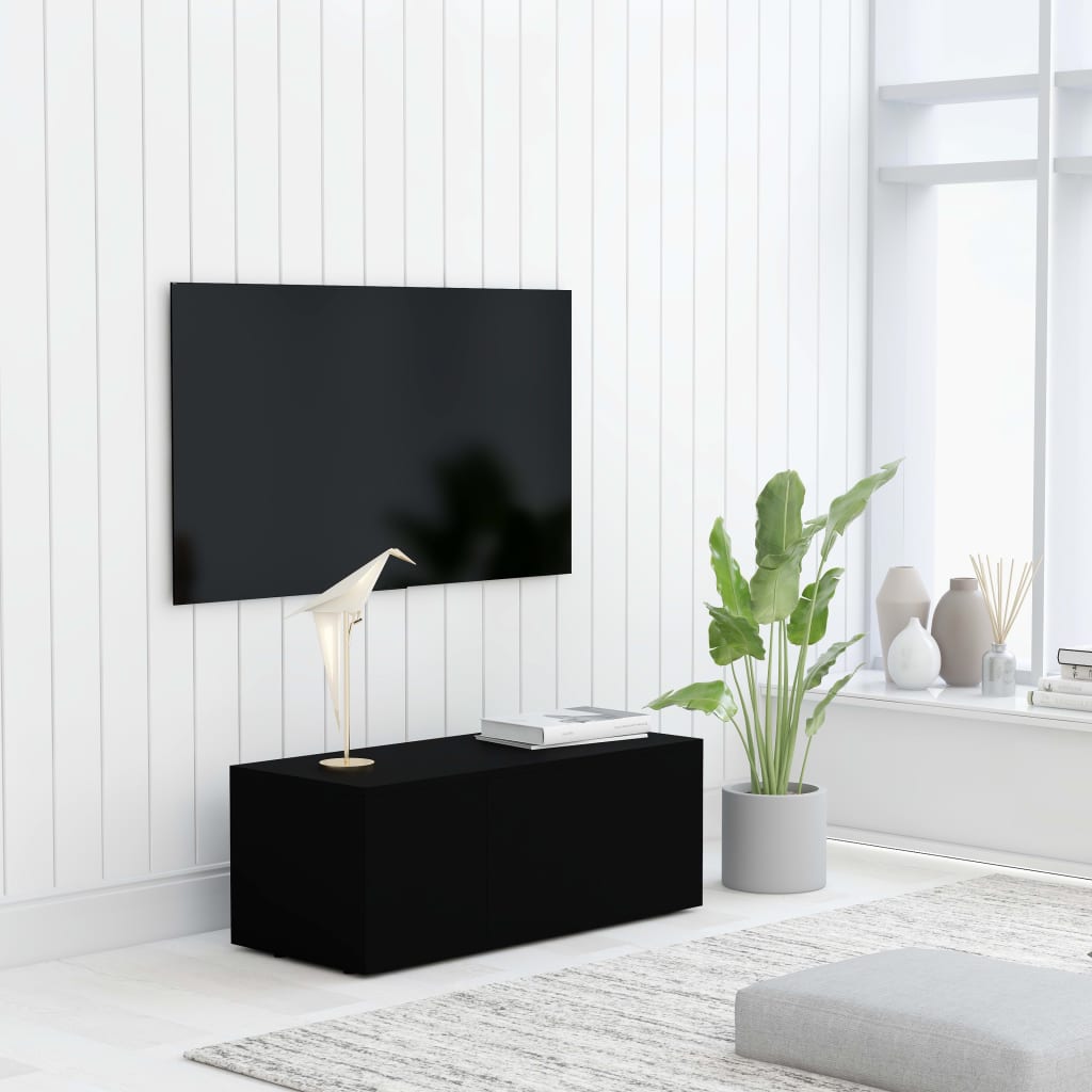 Tv Cabinet Black 80X34X30 Cm Engineered Wood