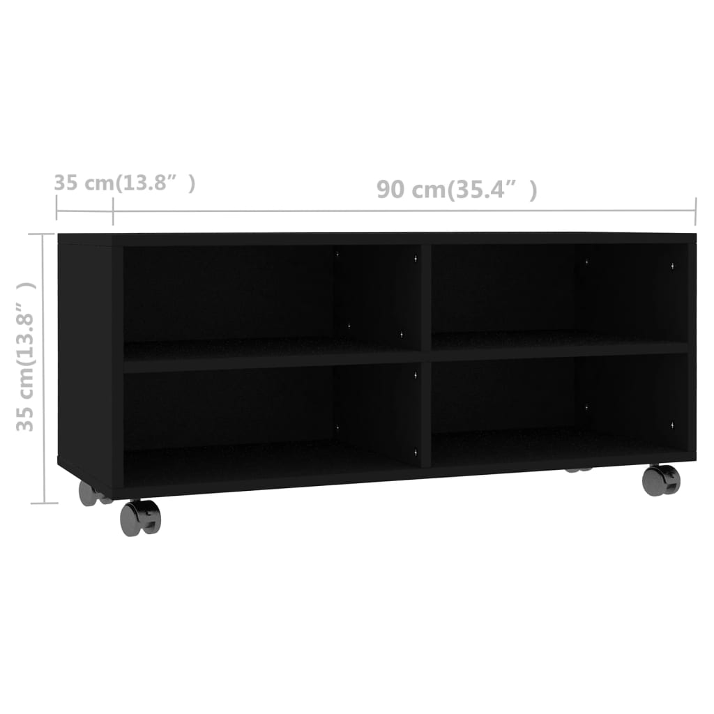 Tv Cabinet With Castors Black 90X35X35 Cm Engineered Wood