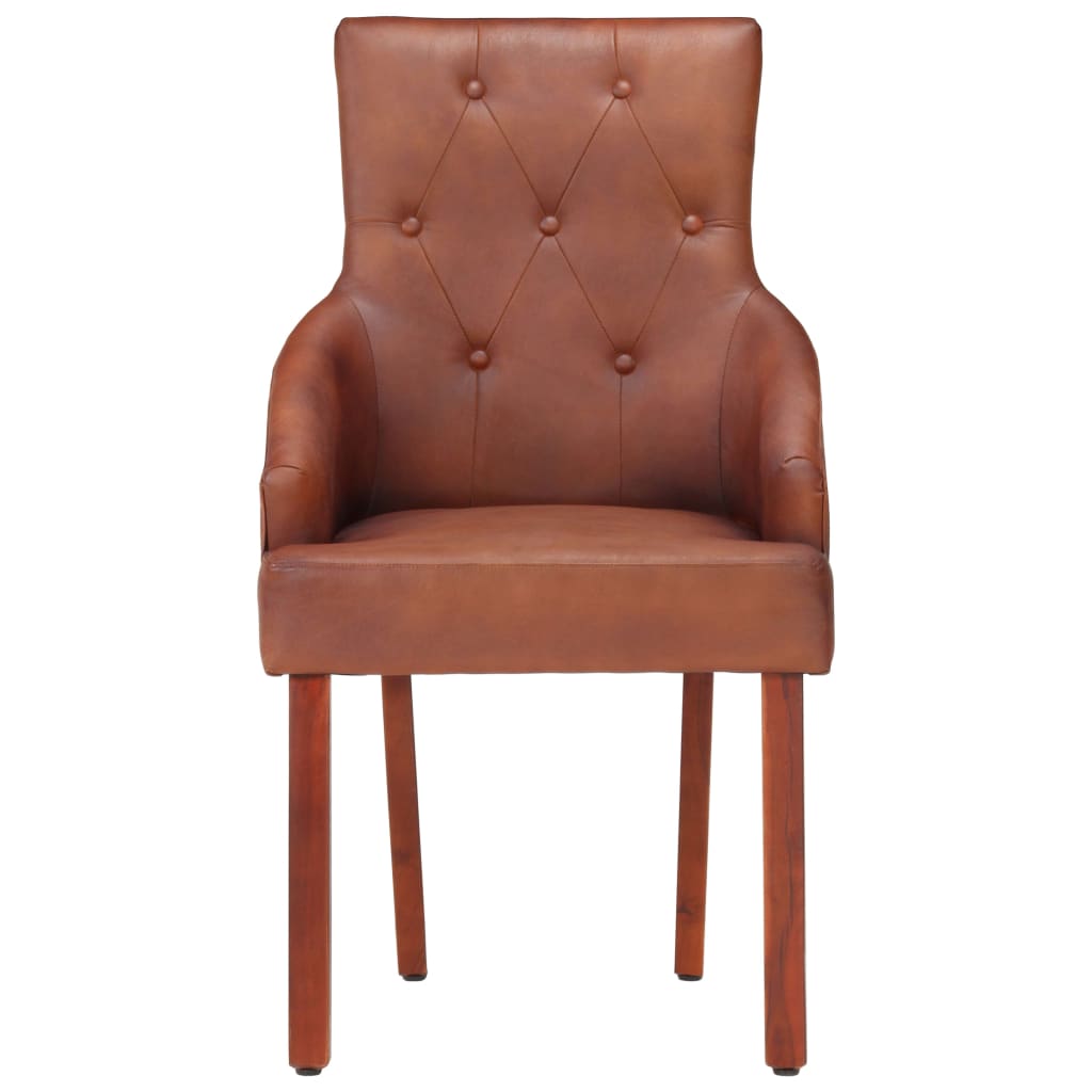 Dining Chairs 2 Pcs Brown Real Goat Leather