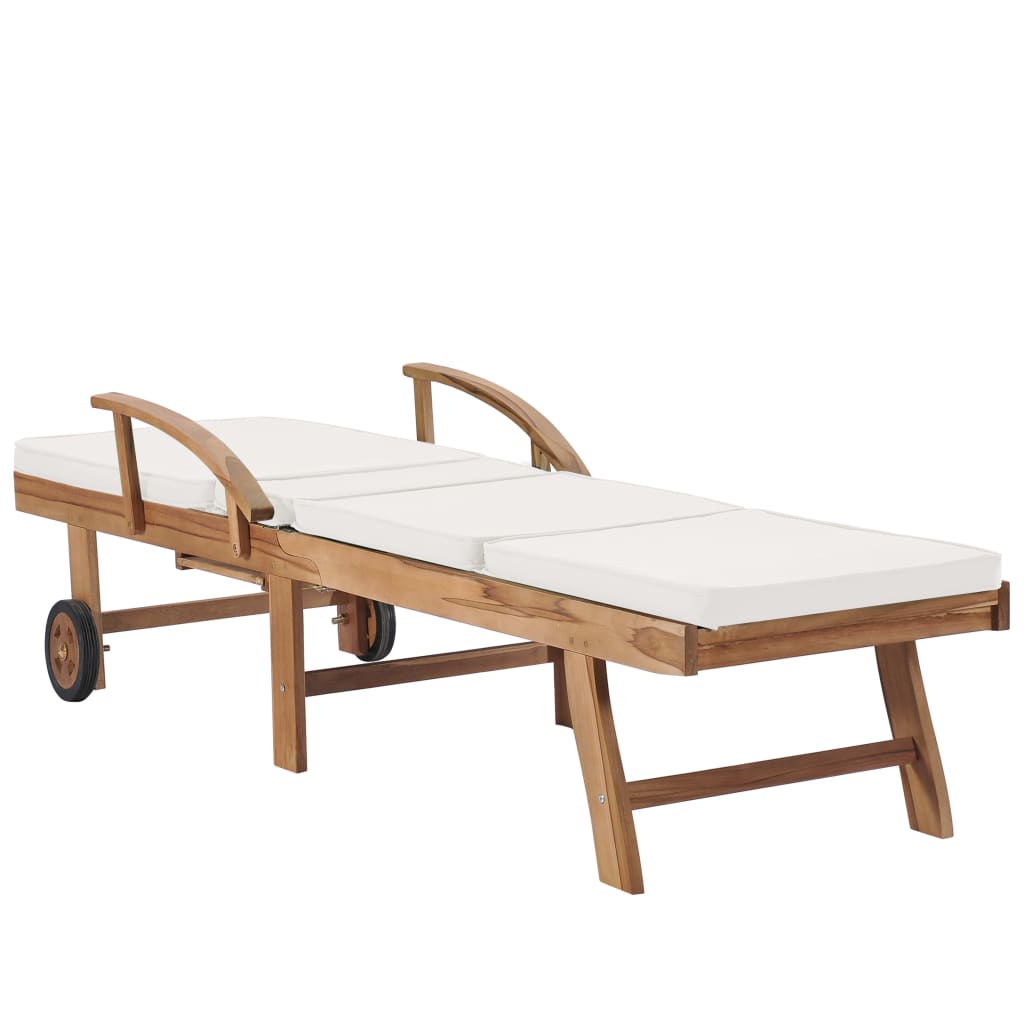 Sun Loungers With Cushions 2 Pcs Solid Teak Wood Cream