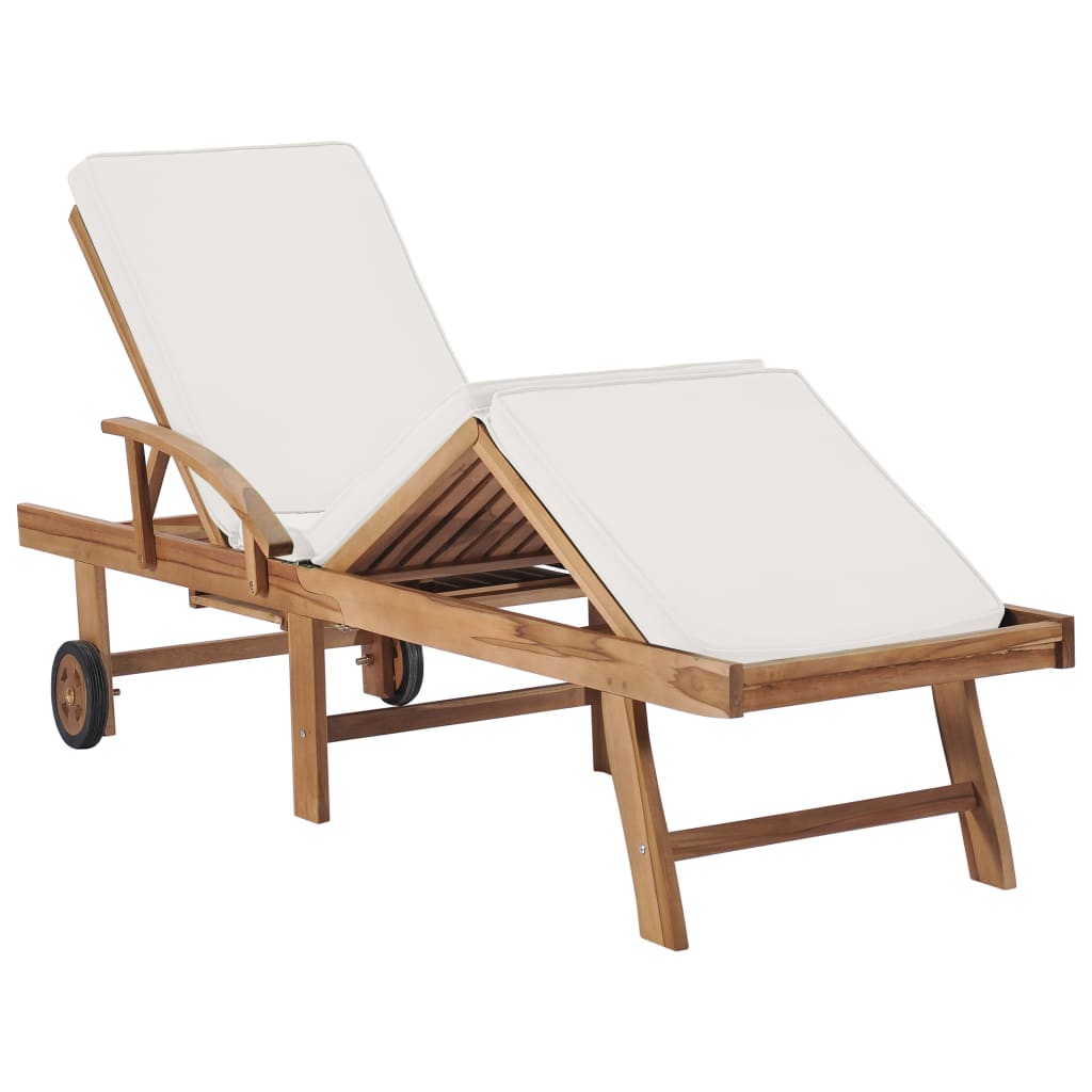 Sun Loungers With Cushions 2 Pcs Solid Teak Wood Cream