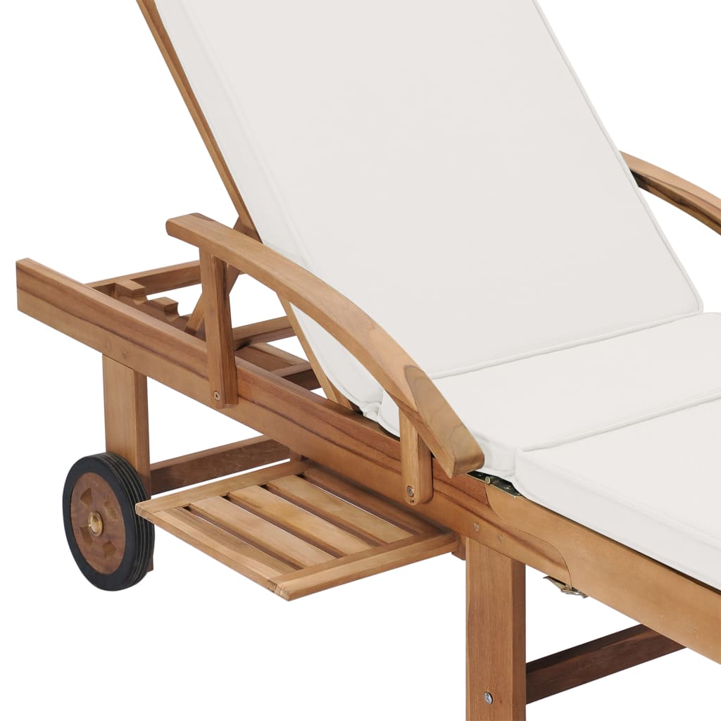 Sun Loungers With Cushions 2 Pcs Solid Teak Wood Cream