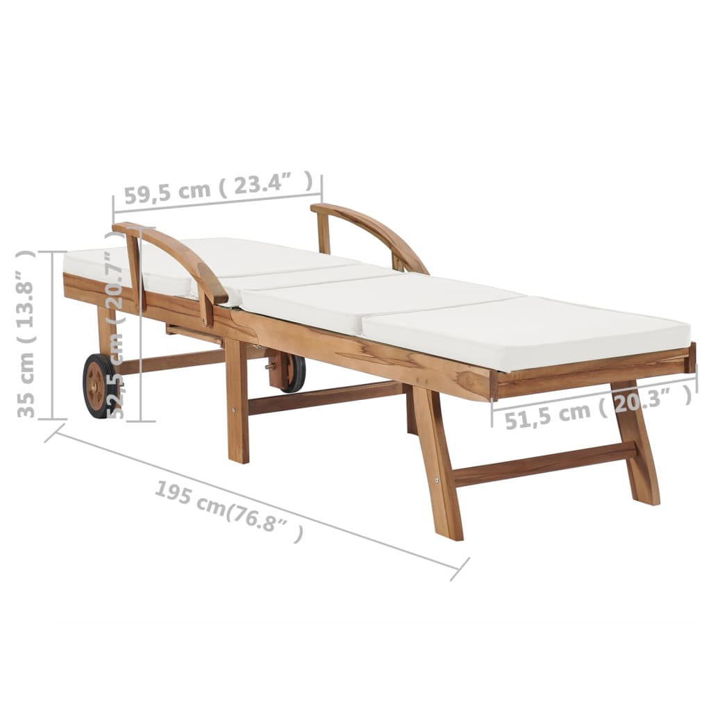 Sun Loungers With Cushions 2 Pcs Solid Teak Wood Cream