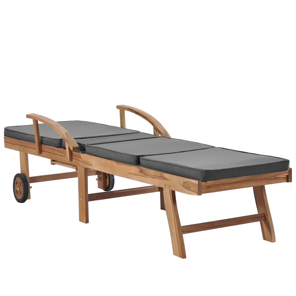 Sun Loungers With Cushions 2 Pcs Solid Teak Wood Dark Grey