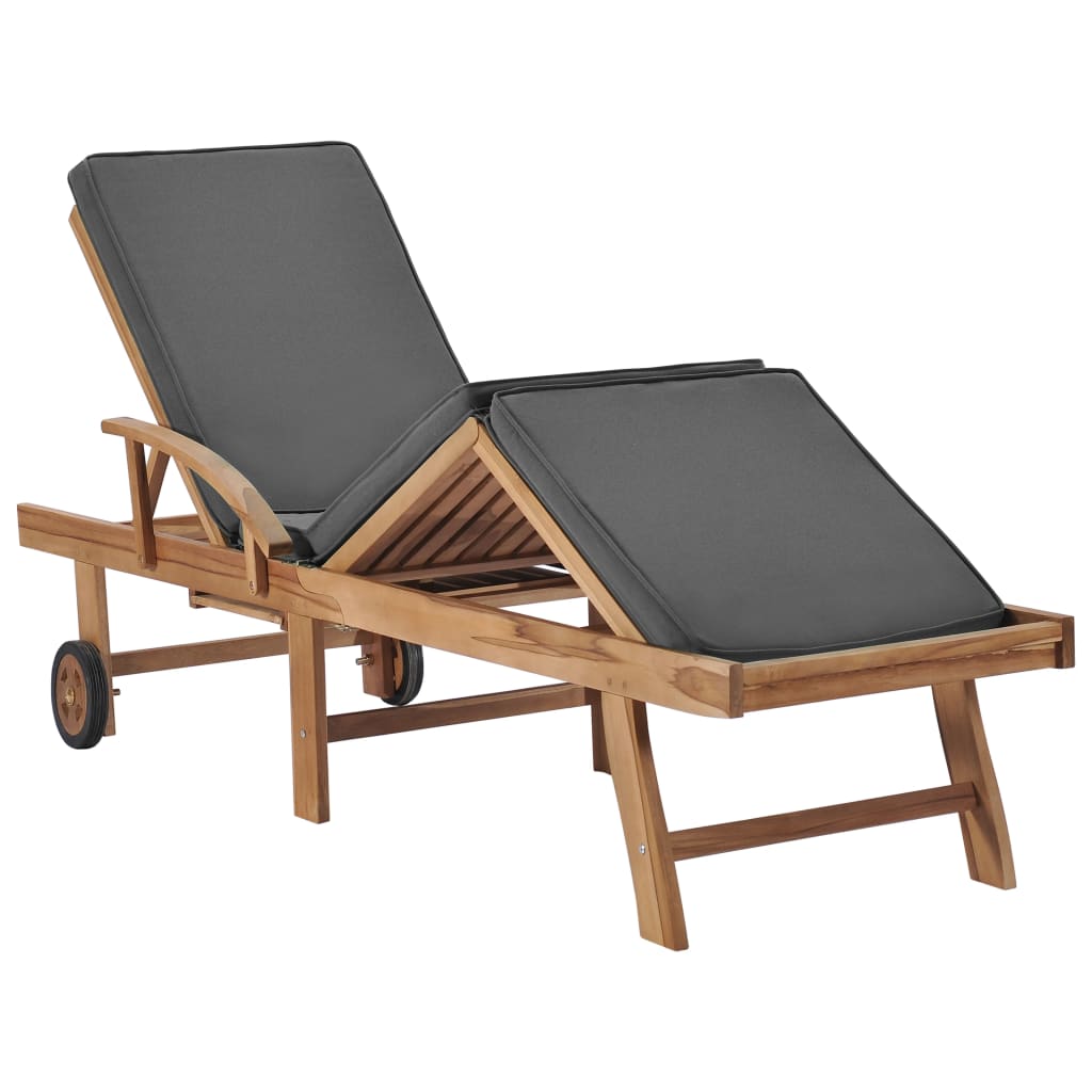 Sun Loungers With Cushions 2 Pcs Solid Teak Wood Dark Grey