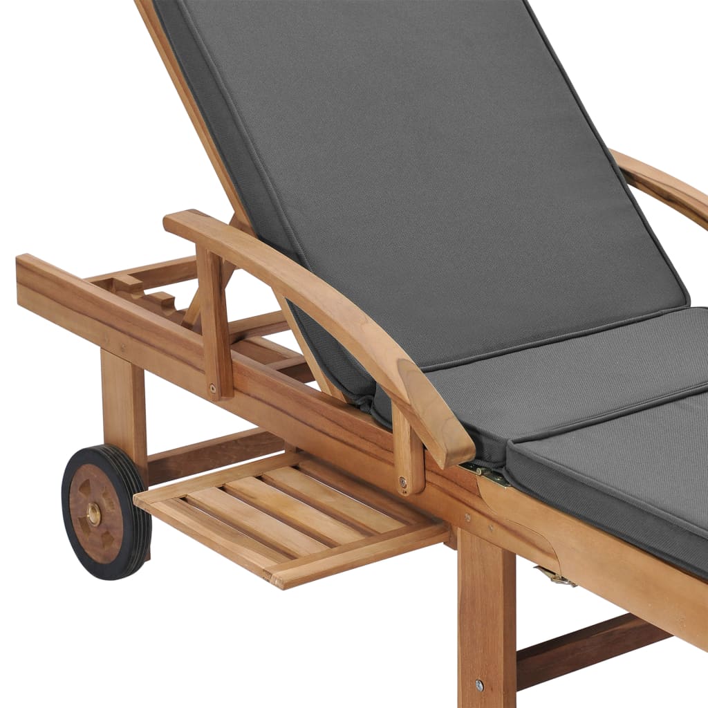 Sun Loungers With Cushions 2 Pcs Solid Teak Wood Dark Grey