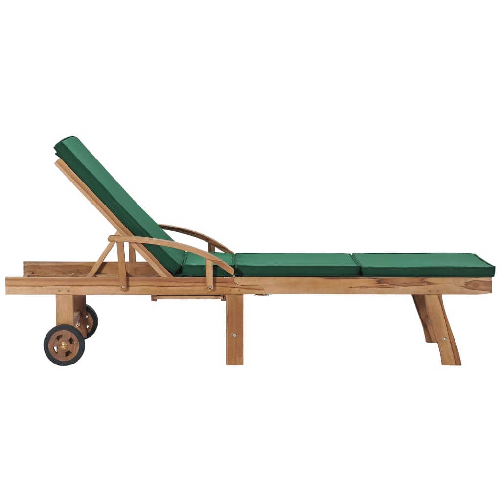 Sun Loungers With Cushions 2 Pcs Solid Teak Wood Green