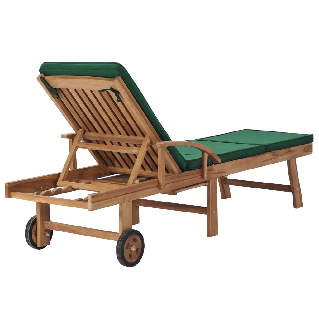 Sun Loungers With Cushions 2 Pcs Solid Teak Wood Green