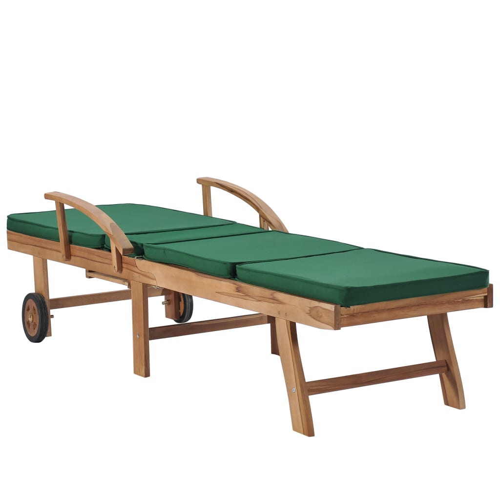 Sun Loungers With Cushions 2 Pcs Solid Teak Wood Green