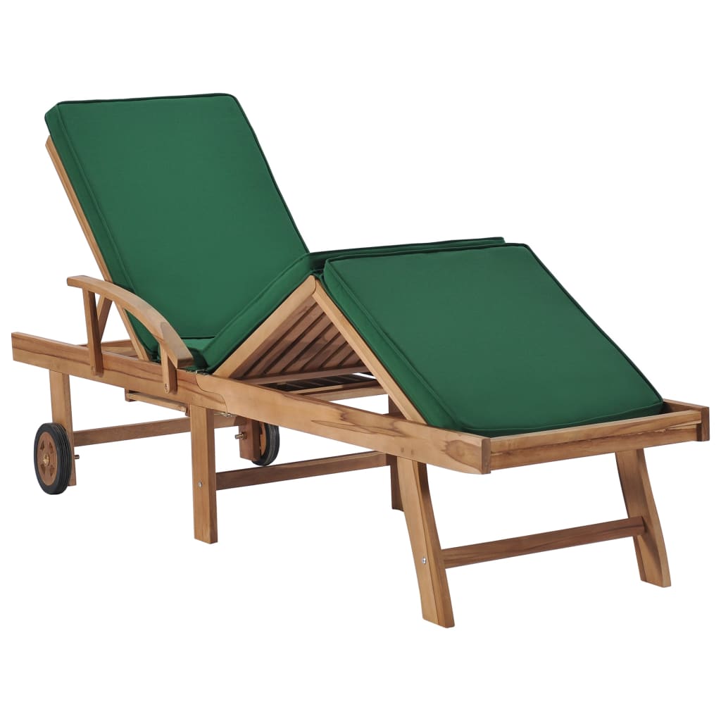 Sun Loungers With Cushions 2 Pcs Solid Teak Wood Green